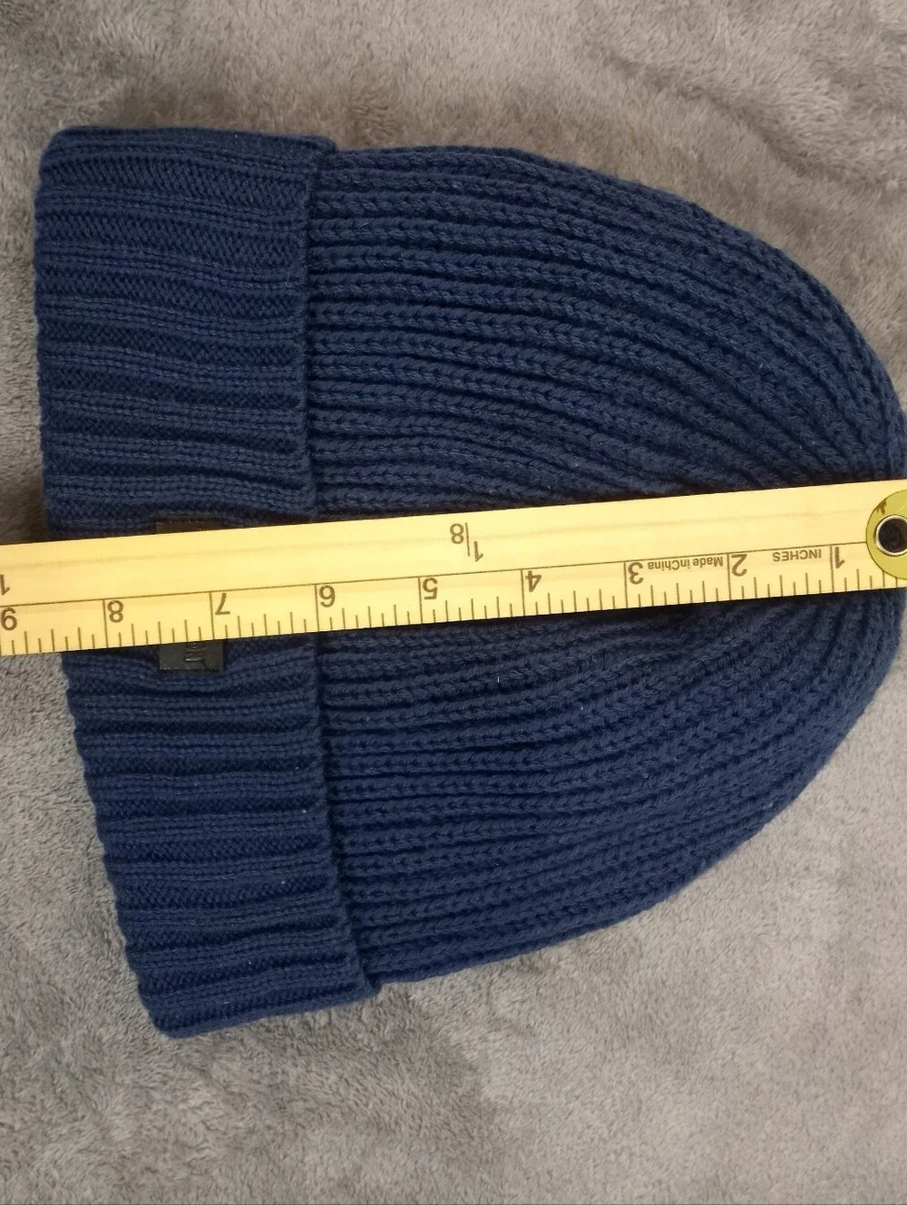 True Religion Dark Blue Ribbed Knit Cuff Beanie One Size